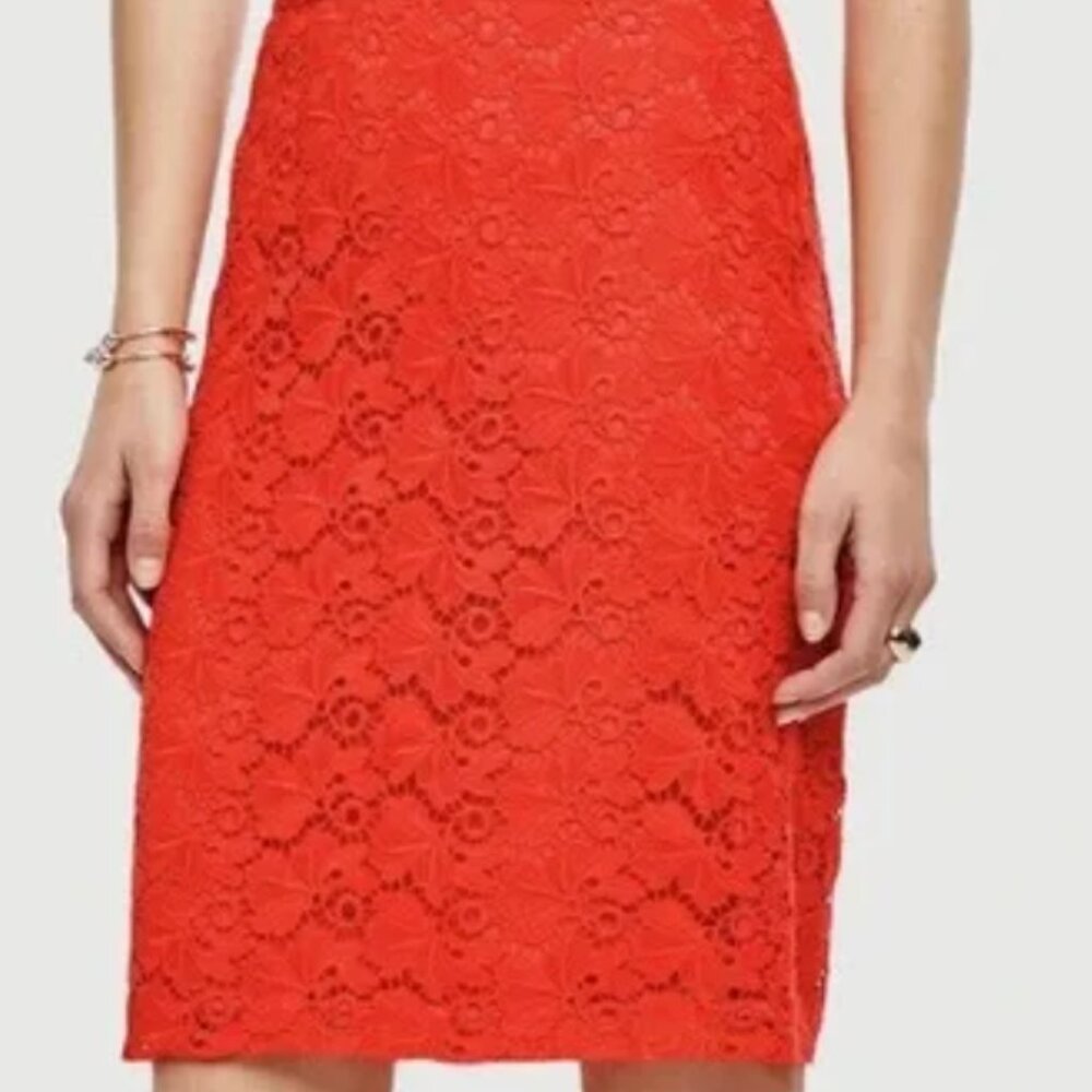 Ann Taylor size 2 Fiesta Orange Floral Crochet Lace Pencil Skirt Lined